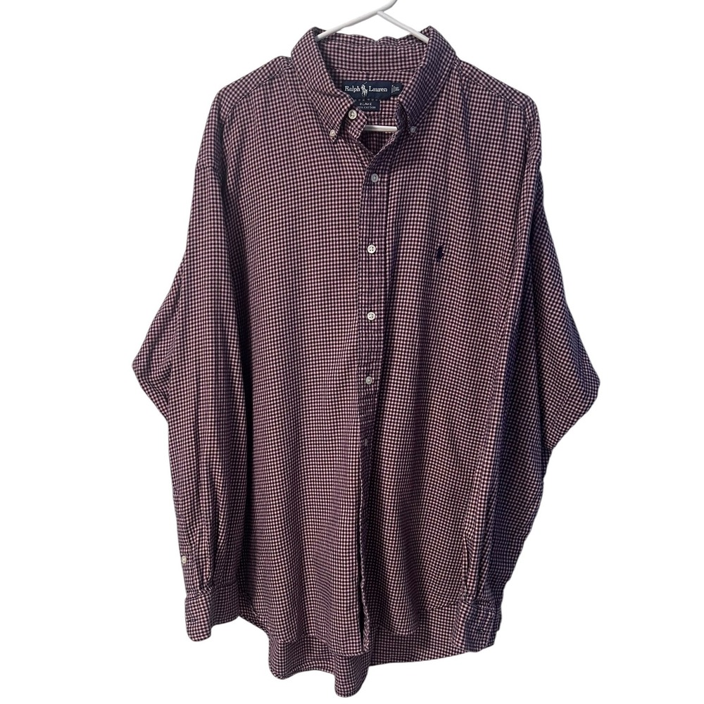 Ralph Lauren Blake Mens XL Button Down‎ Shirt Pink Navy checked